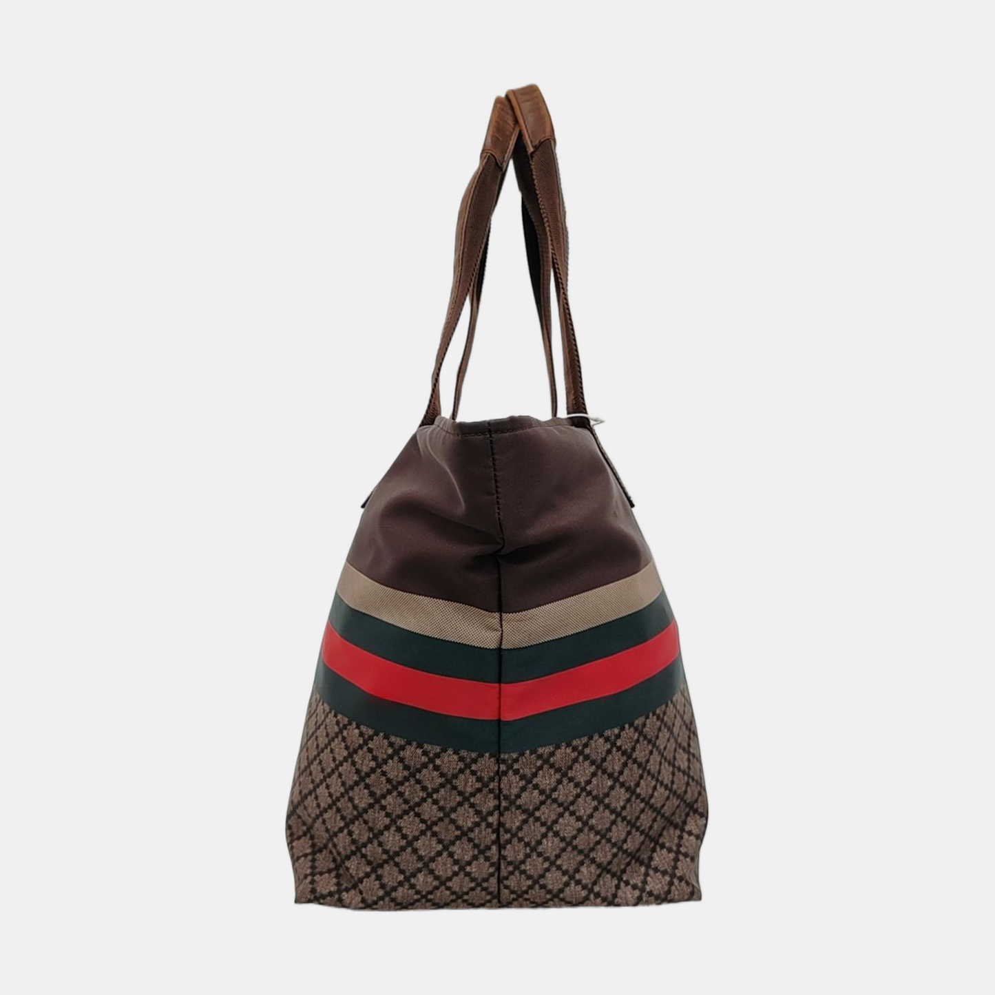 GUCCI Brown nylon monogram striped strap handbag crossbody shoulder tote Golden hardware-(SKU)-957584034