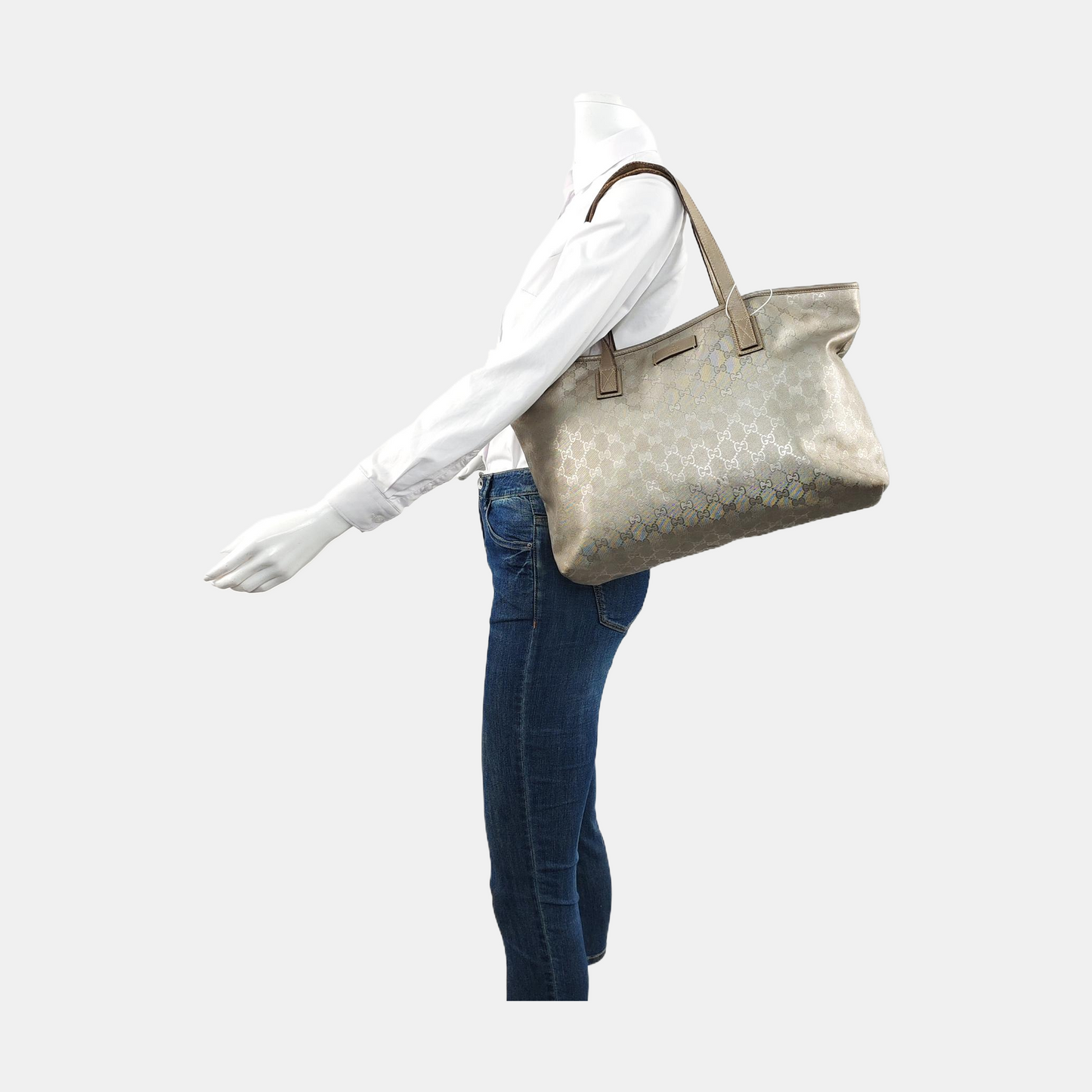GUCCI GG Imprime Silver Coated Canvas Monogram Shoulder Bag Handbag Silver Hardware-(SKU)-957584035