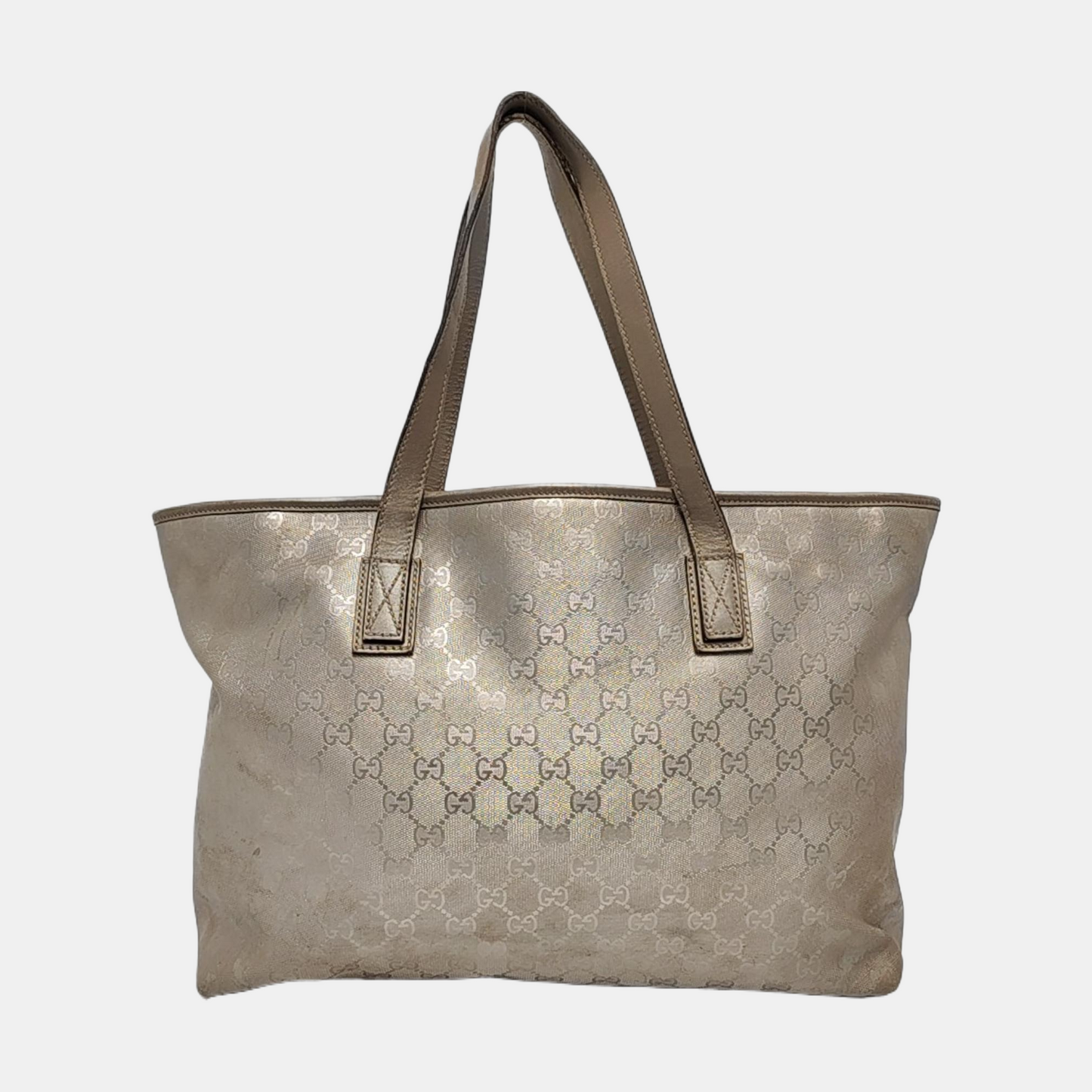 GUCCI GG Imprime Silver Coated Canvas Monogram Shoulder Bag Handbag Silver Hardware-(SKU)-957584035