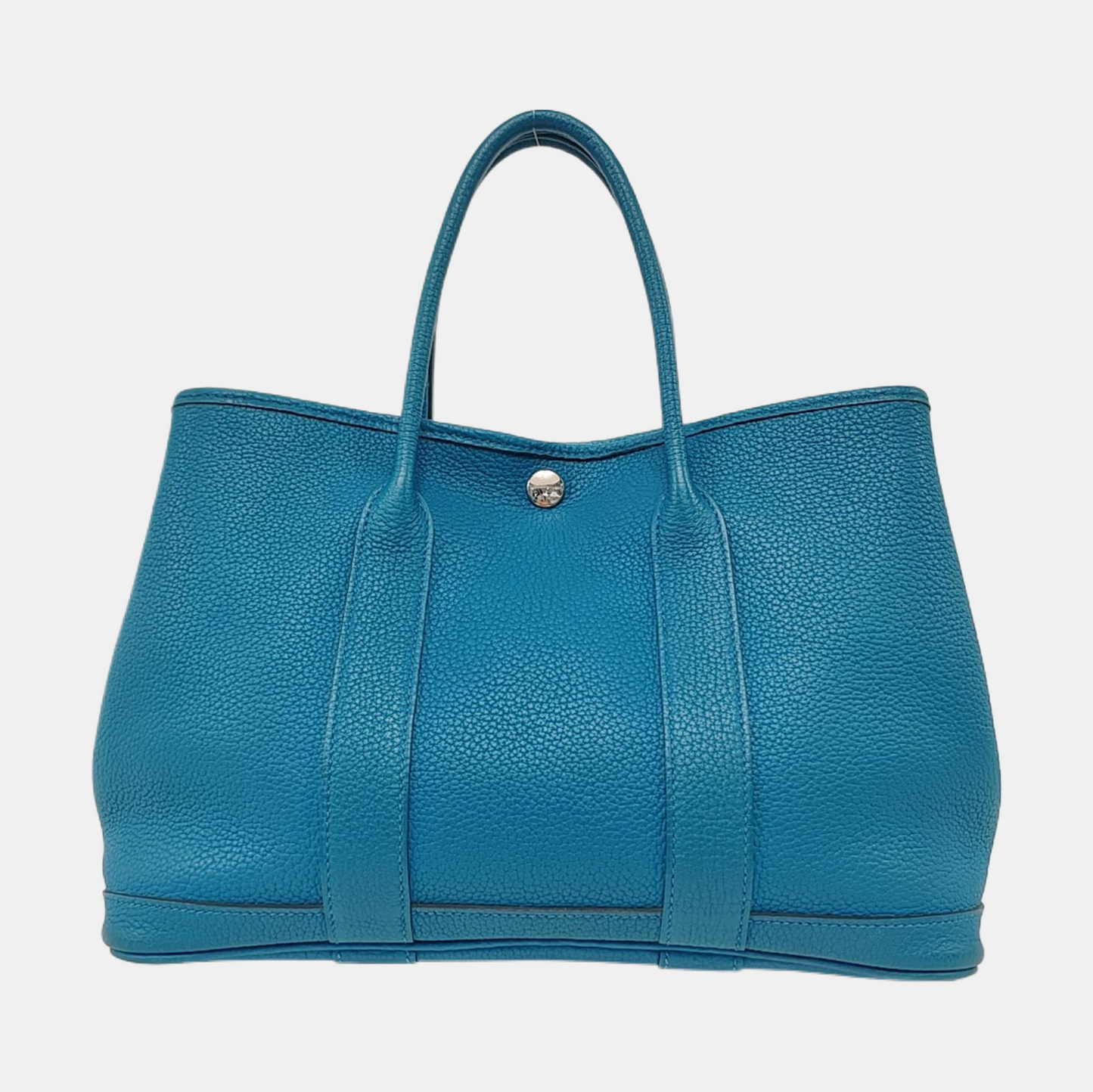 HERMÈS Garden Party 30 Duck Blue Negonda Small Bull Leather Tote Handbag with Silver Hardware-(SKU)-957462483