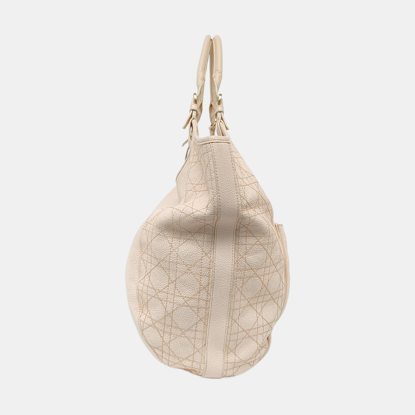 DIOR Tote bag White cowhide waffle pattern quilted single shoulder bag Golden hardware-(SKU)-957417098