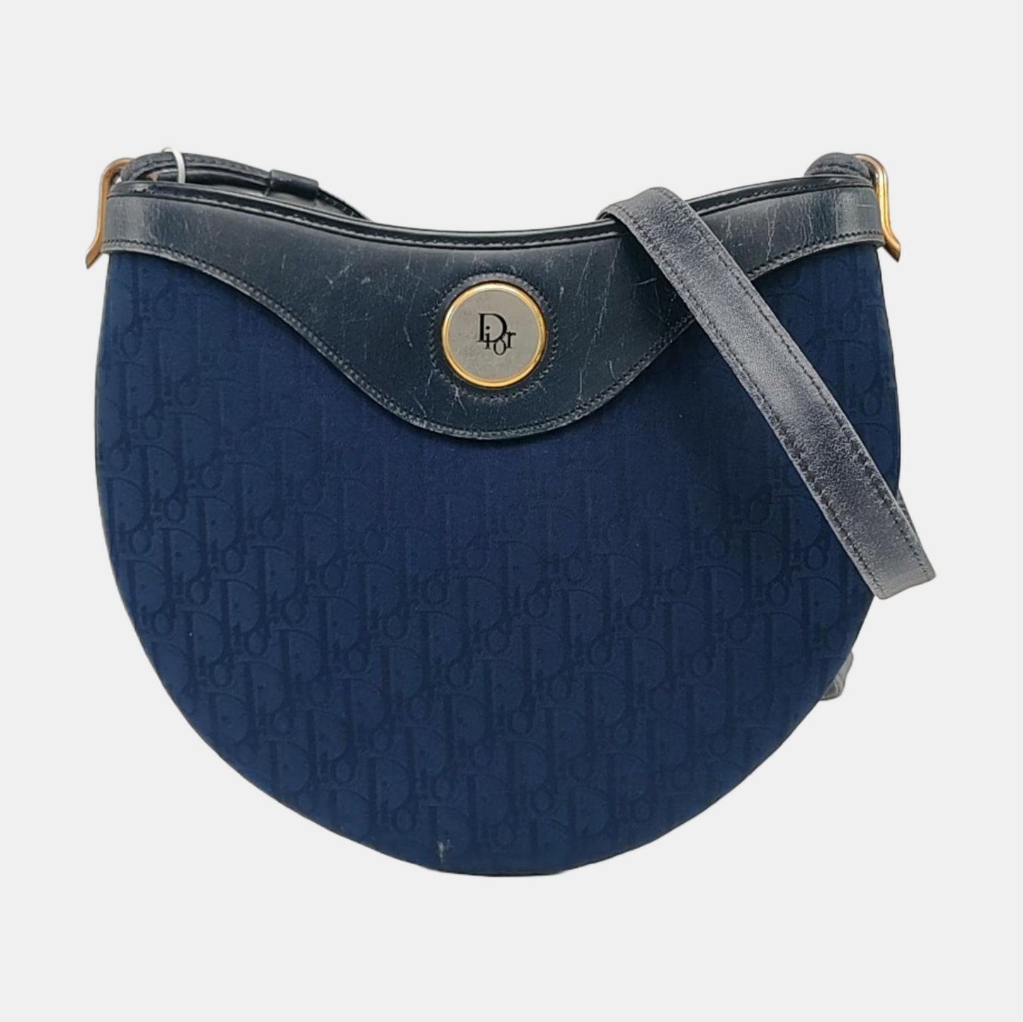 DIOR Dark Blue Canvas Monogram Crossbody Bag Single Shoulder Bag Golden hardware Vintage model-(SKU)-11199594