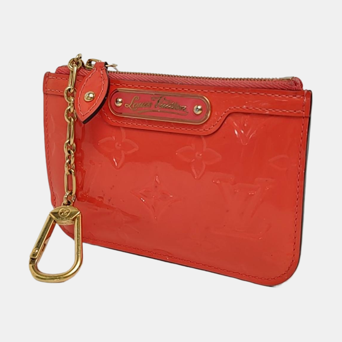 LOUIS VUITTON Orange patent leather old floral embossed wallet Golden hardware-(SKU)-957410293