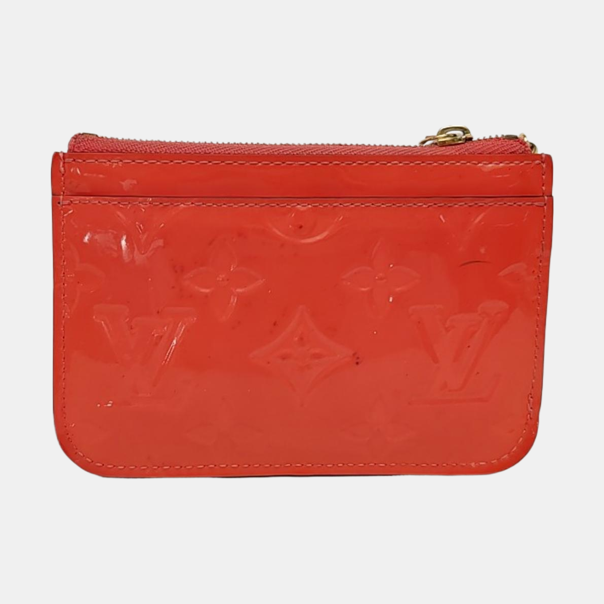 LOUIS VUITTON Orange patent leather old floral embossed wallet Golden hardware-(SKU)-957410293