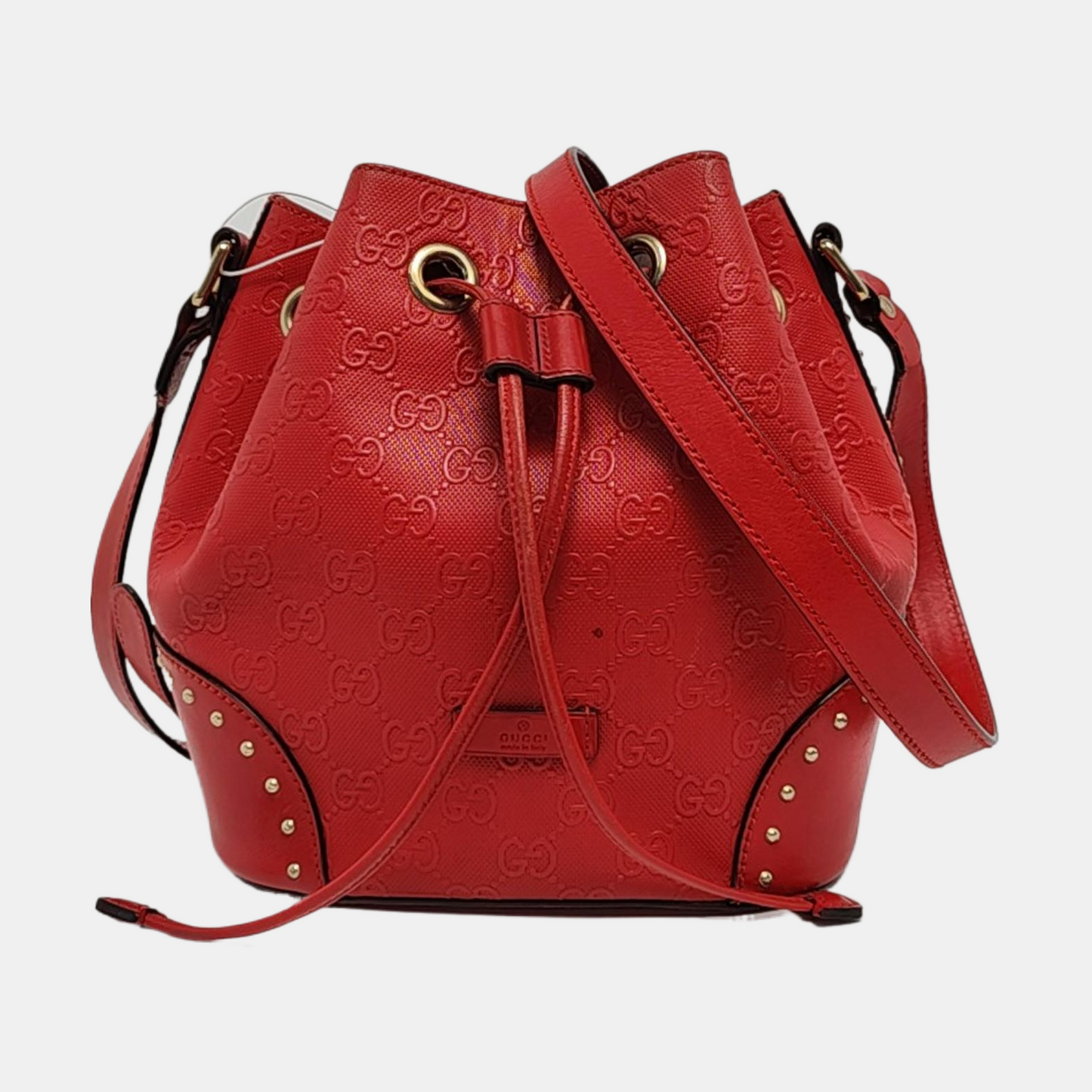 GUCCI Bucket bag Red Cowhide Monogrammed Studs Shoulder Bag Crossbody Bag Golden hardware-(SKU)-957386038