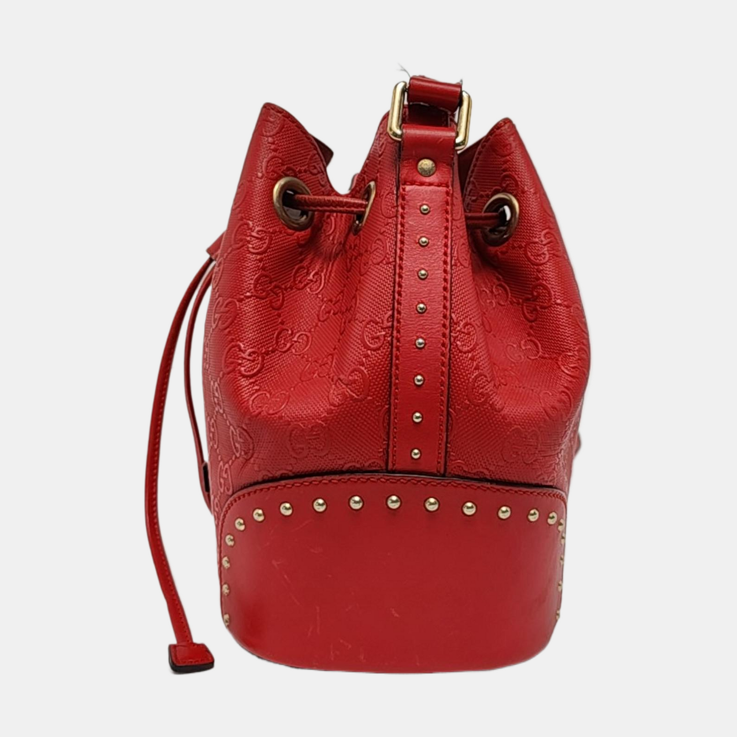 GUCCI Bucket bag Red Cowhide Monogrammed Studs Shoulder Bag Crossbody Bag Golden hardware-(SKU)-957386038