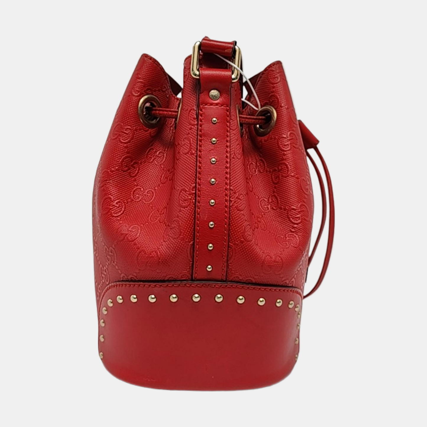 GUCCI Bucket bag Red Cowhide Monogrammed Studs Shoulder Bag Crossbody Bag Golden hardware-(SKU)-957386038