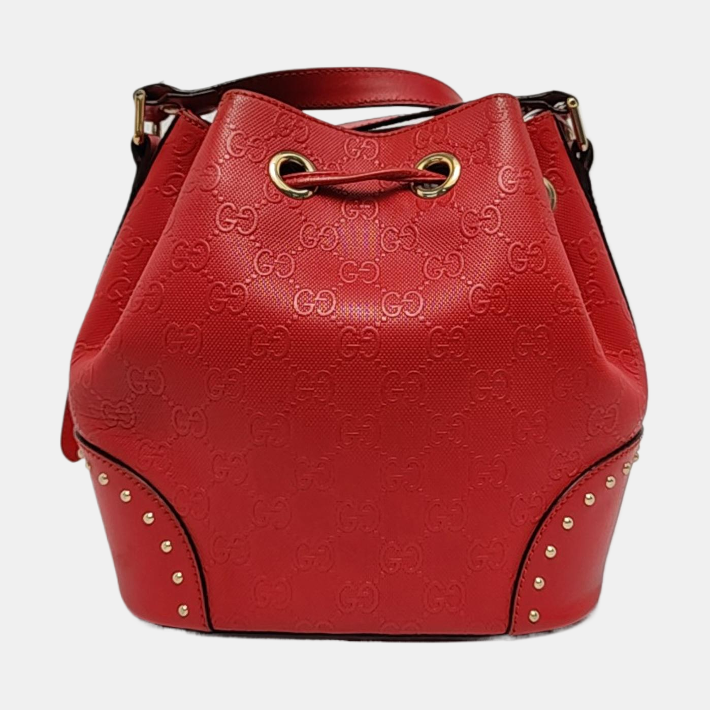 GUCCI Bucket bag Red Cowhide Monogrammed Studs Shoulder Bag Crossbody Bag Golden hardware-(SKU)-957386038