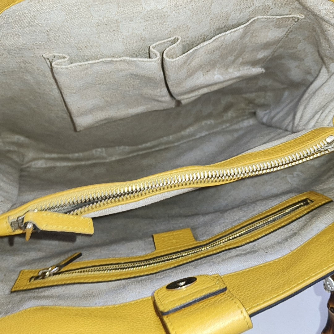 GUCCI Bamboo 1947 Yellow cowhide bamboo bag handbag Golden hardware-(SKU)-957418197