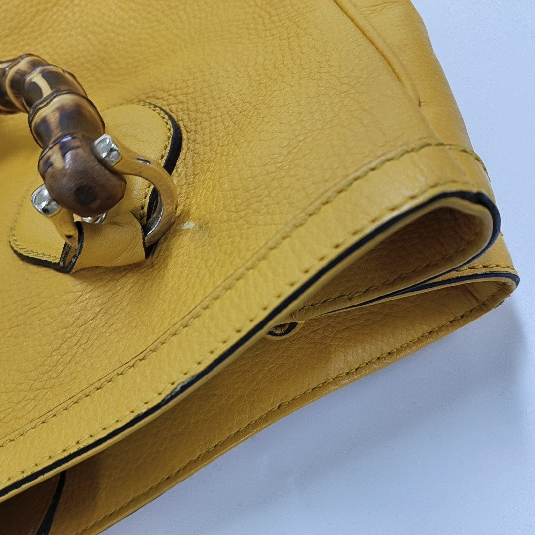 GUCCI Bamboo 1947 Yellow cowhide bamboo bag handbag Golden hardware-(SKU)-957418197