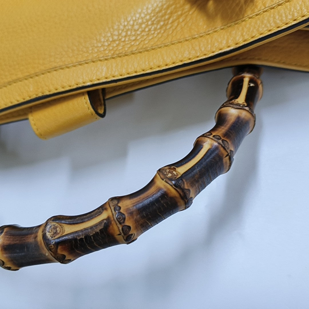 GUCCI Bamboo 1947 Yellow cowhide bamboo bag handbag Golden hardware-(SKU)-957418197