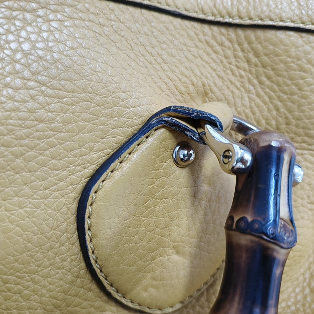 GUCCI Bamboo 1947 Yellow cowhide bamboo bag handbag Golden hardware-(SKU)-957418197