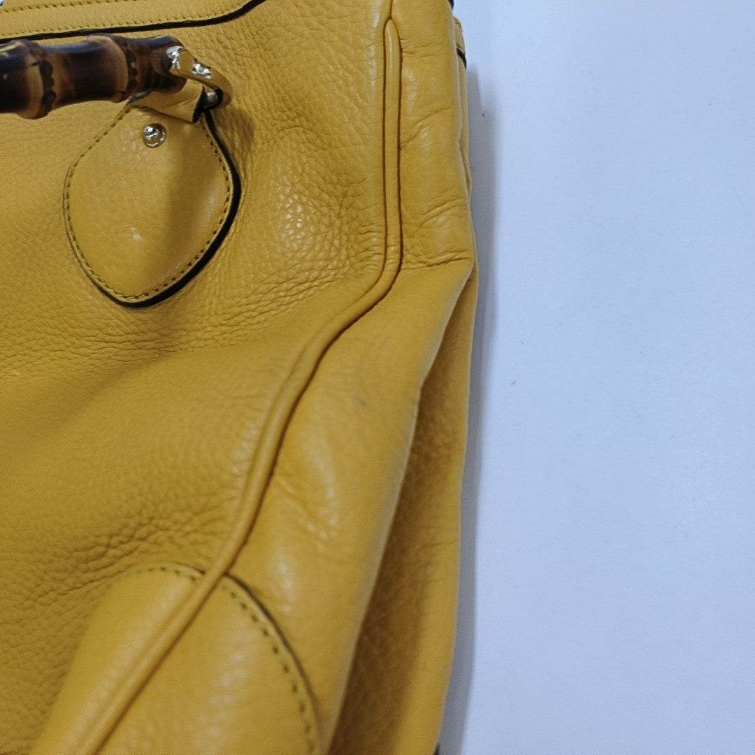 GUCCI Bamboo 1947 Yellow cowhide bamboo bag handbag Golden hardware-(SKU)-957418197
