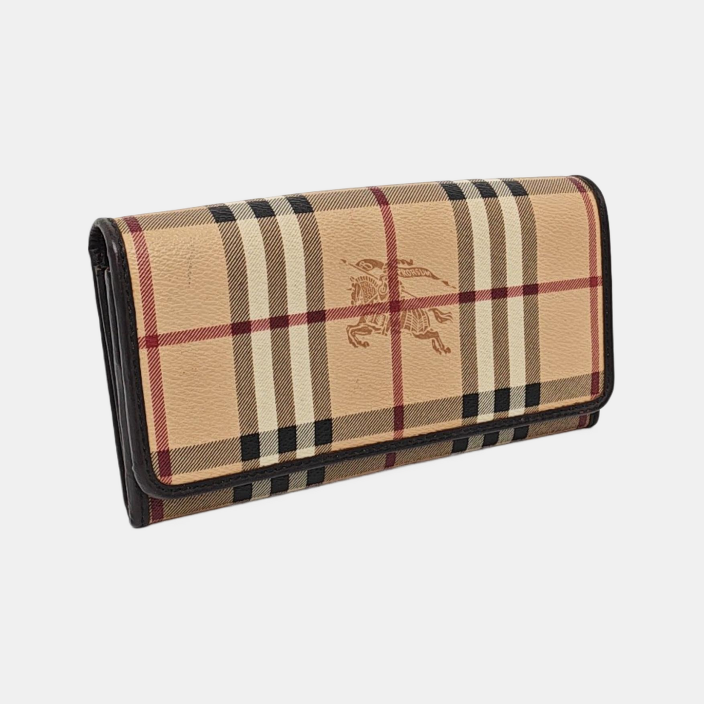 BURBERRY Beige coated canvas war horse plaid wallet Golden hardware-(SKU)-957775654