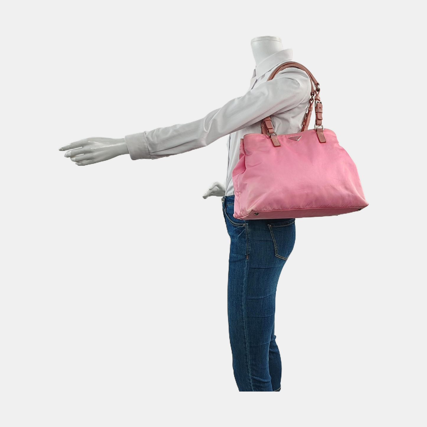 PRADA Tote bag Pink Nylon Logo Single Shoulder Bag Silver Hardware shoulder straps-(SKU)-957386735