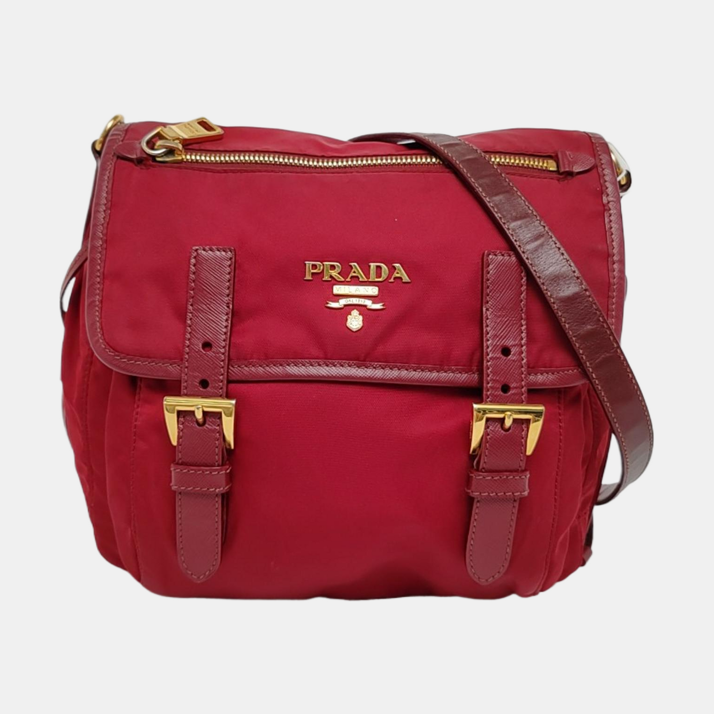 PRADA Vela Messenger Bag Red Nylon Cross Grain Single Shoulder Crossbody Golden hardware Removable shoulder strap-(SKU)-957669142