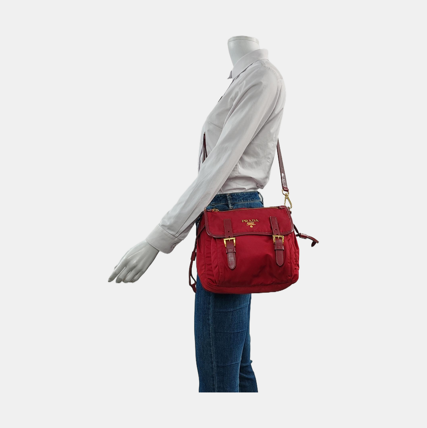 PRADA Vela Messenger Bag Red Nylon Cross Grain Single Shoulder Crossbody Golden hardware Removable shoulder strap-(SKU)-957669142