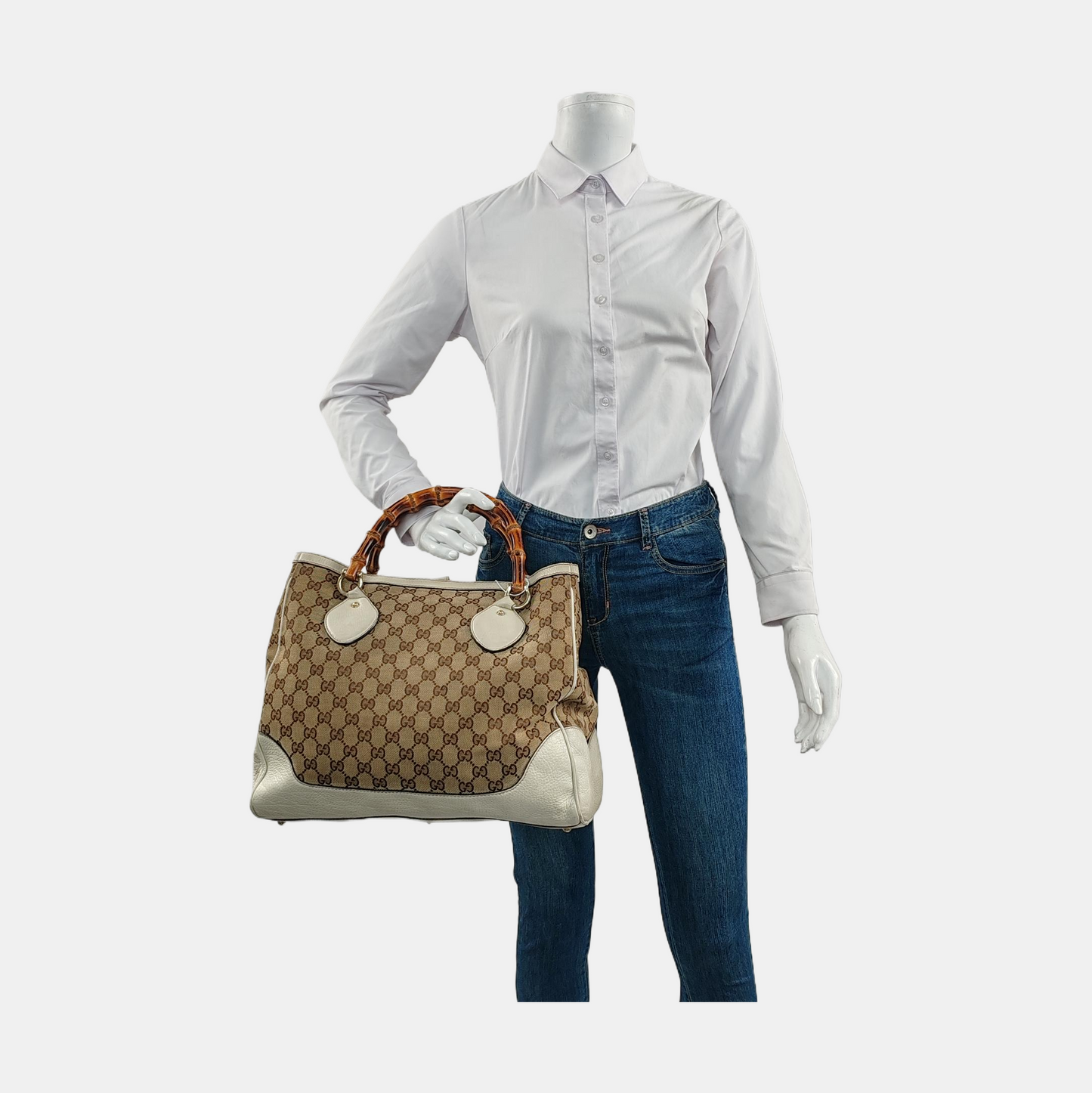 GUCCI Bamboo 1947 Brown canvas monogram bamboo bag handbag Golden hardware-(SKU)-957532877