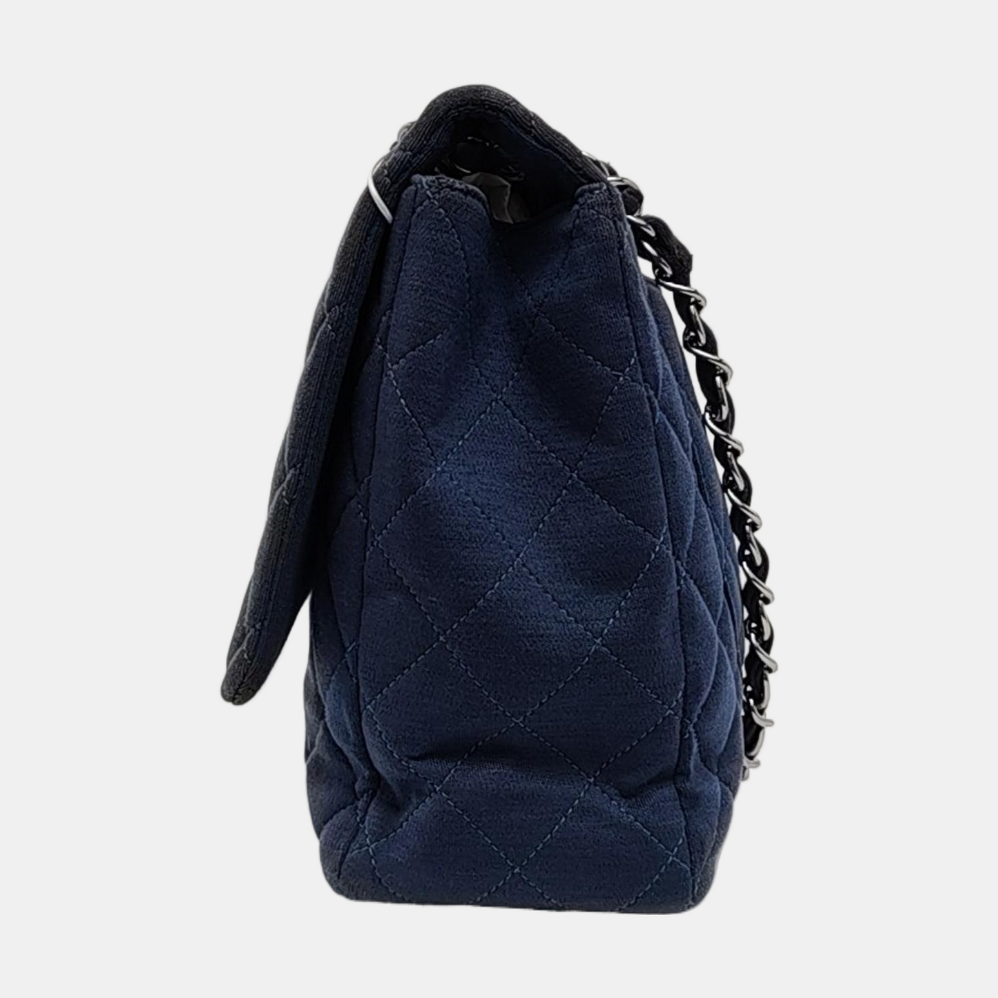 CHANEL CLASSIC FLAP Maxi Super Large Size Blue Fabric Quilted Jumbo Crossbody Shoulder Bag with 13 Clasp-(SKU)-957618087