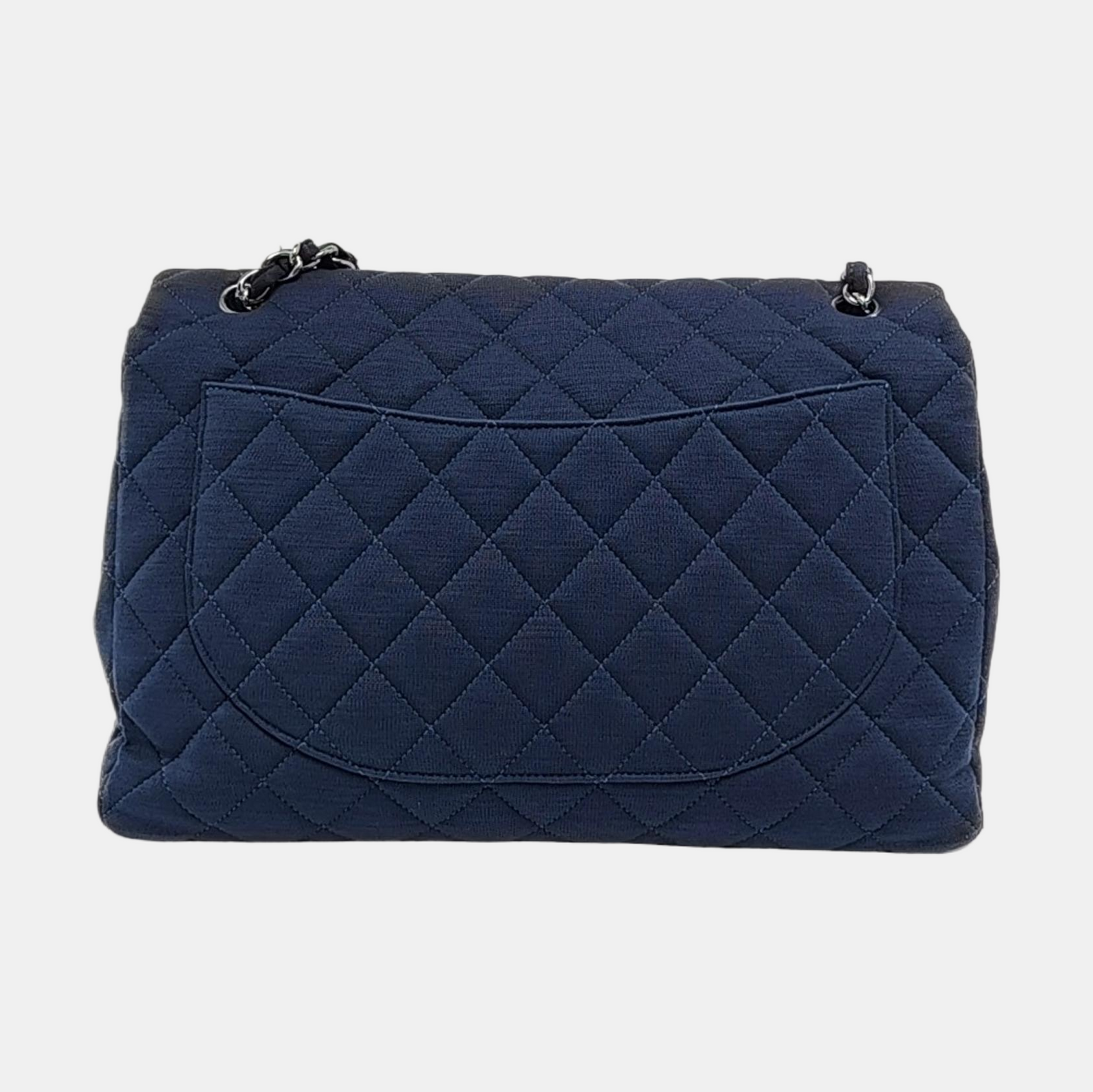 CHANEL CLASSIC FLAP Maxi Super Large Size Blue Fabric Quilted Jumbo Crossbody Shoulder Bag with 13 Clasp-(SKU)-957618087