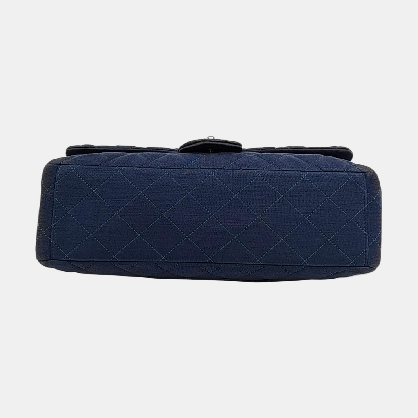 CHANEL CLASSIC FLAP Maxi Super Large Size Blue Fabric Quilted Jumbo Crossbody Shoulder Bag with 13 Clasp-(SKU)-957618087