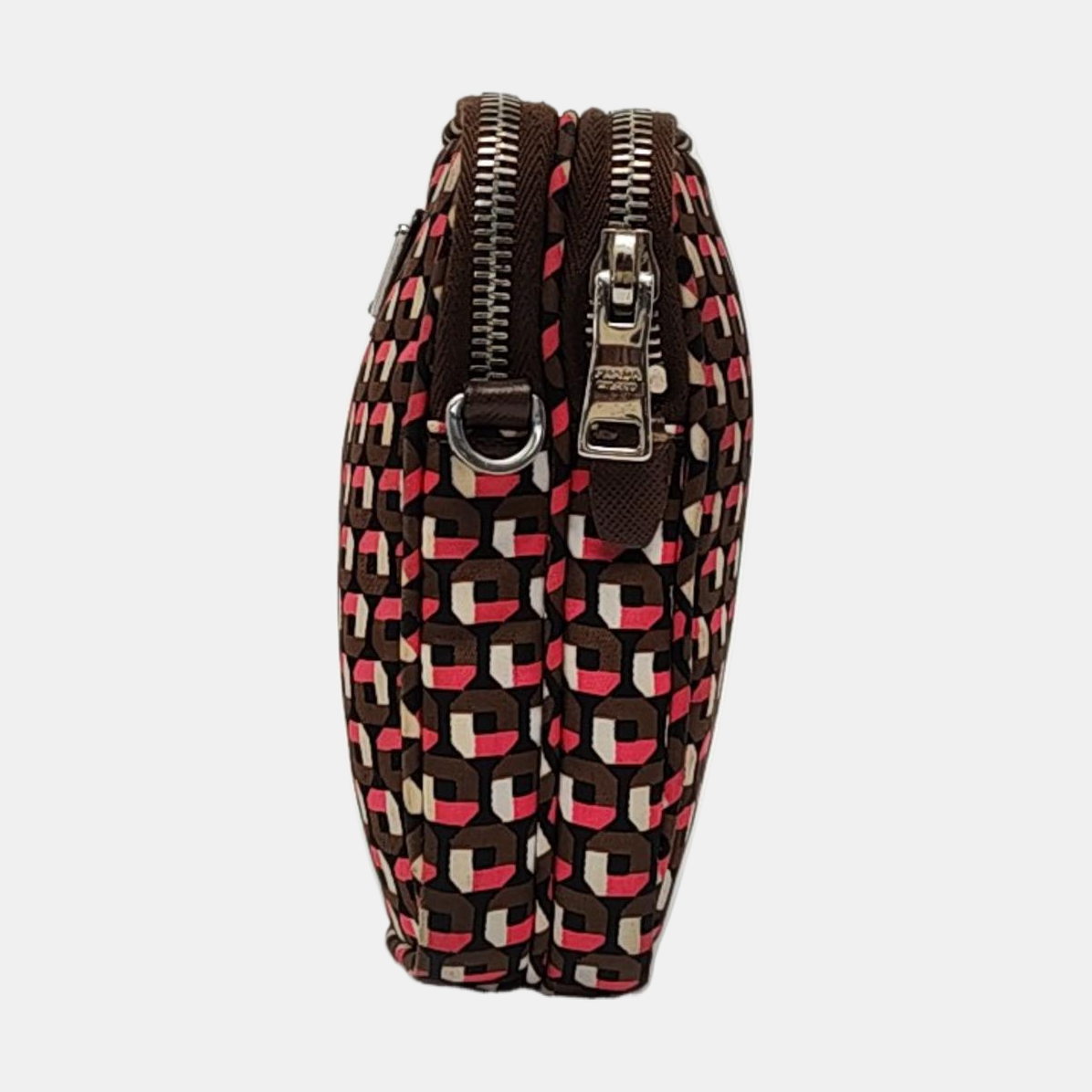 PRADA Cell Phone Bag Brown Nylon Monogrammed Printed Single Shoulder Bag Crossbody Silver Hardware Removable shoulder strap-(SKU)-957241212