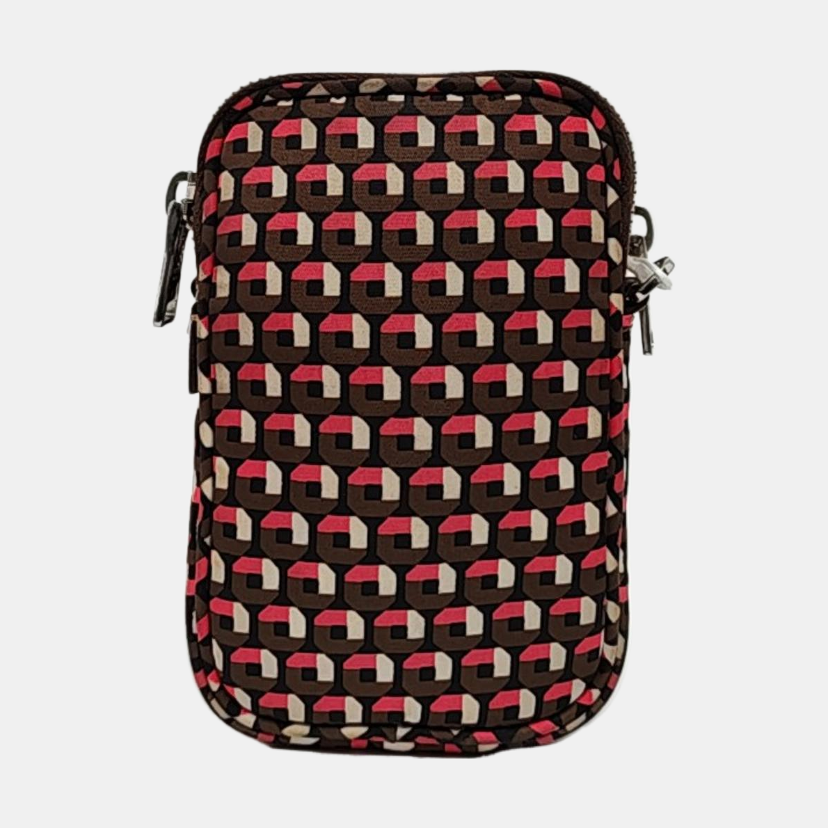 PRADA Cell Phone Bag Brown Nylon Monogrammed Printed Single Shoulder Bag Crossbody Silver Hardware Removable shoulder strap-(SKU)-957241212
