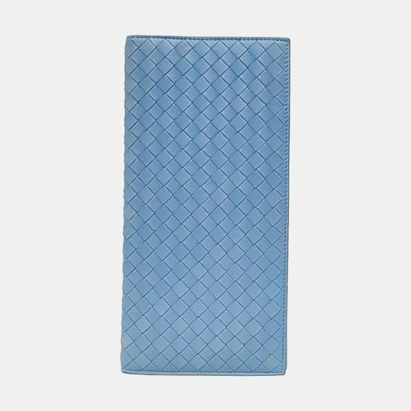 BOTTEGA VENETA Light Blue Lamb Leather Woven Wallet Black hardware-(SKU)-957556480