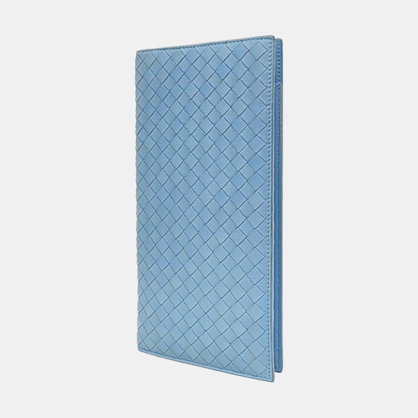 BOTTEGA VENETA Light Blue Lamb Leather Woven Wallet Black hardware-(SKU)-957556480
