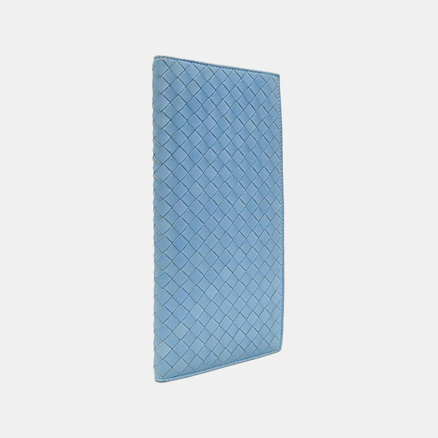 BOTTEGA VENETA Light Blue Lamb Leather Woven Wallet Black hardware-(SKU)-957556480