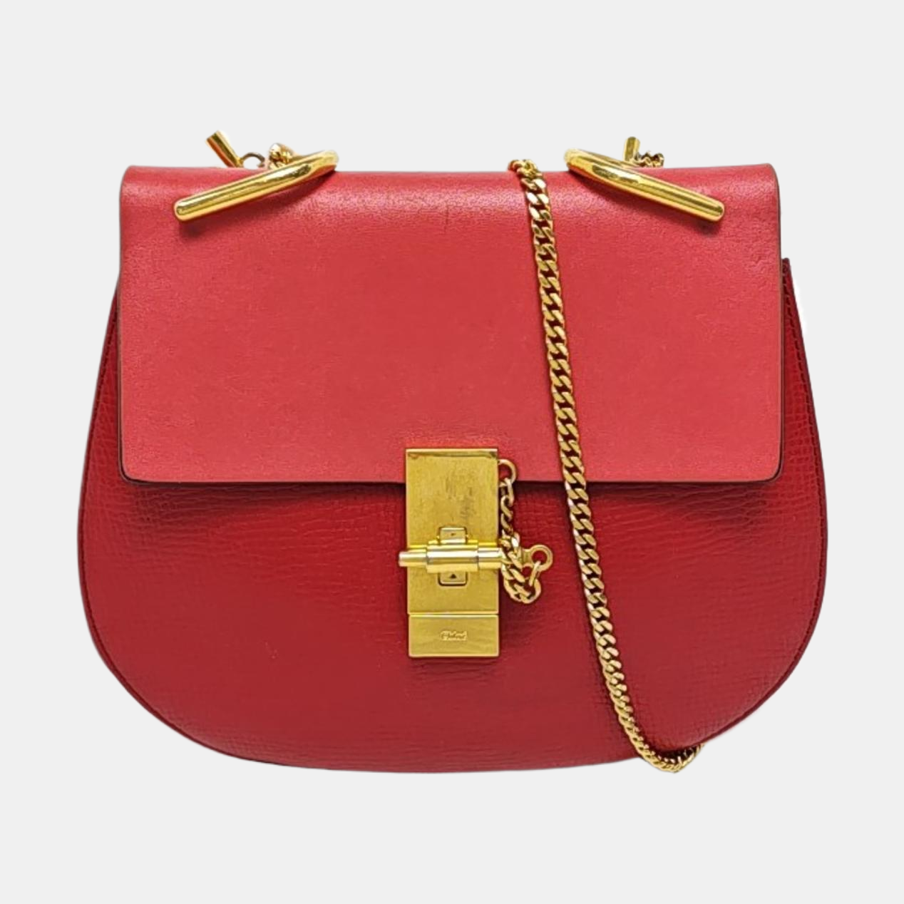 Chloé Drew Medium size Red Leather Piggy Bag Crossbody Single Shoulder Bag Golden hardware-(SKU)-957567853