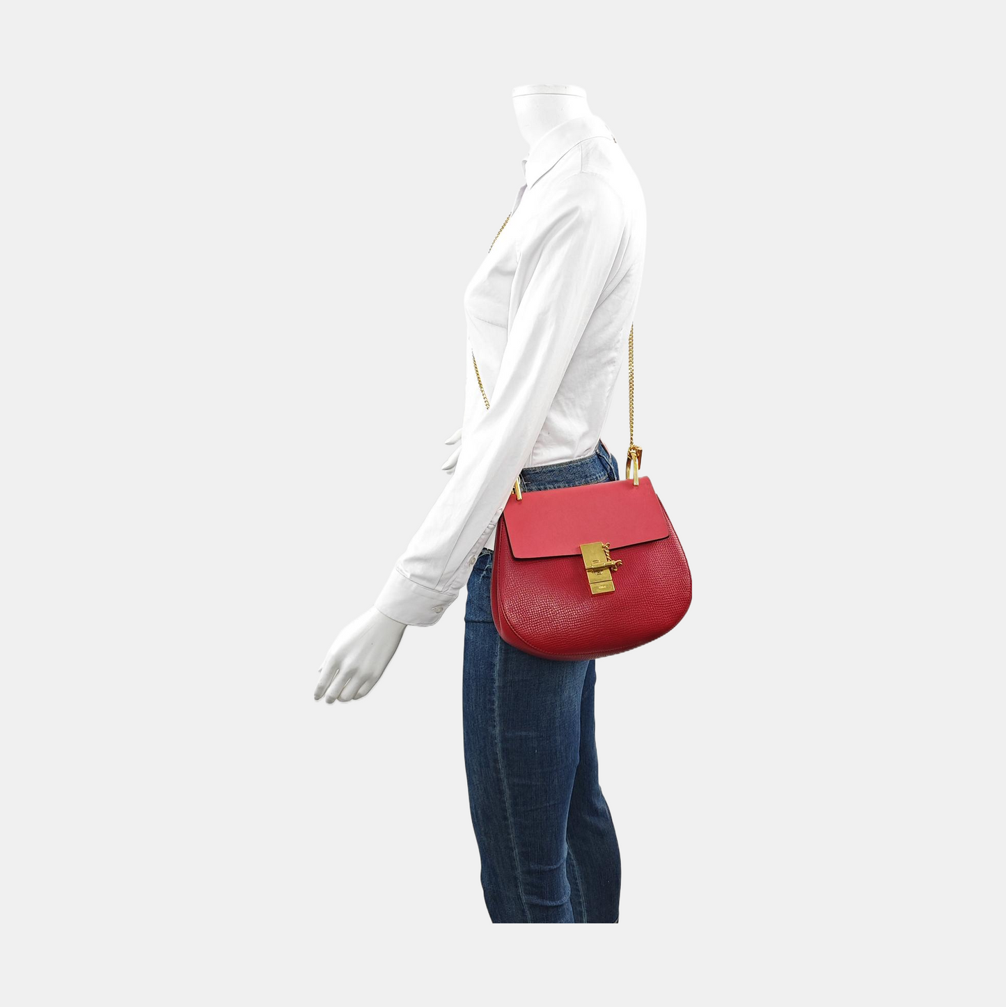 Chloé Drew Medium size Red Leather Piggy Bag Crossbody Single Shoulder Bag Golden hardware-(SKU)-957567853