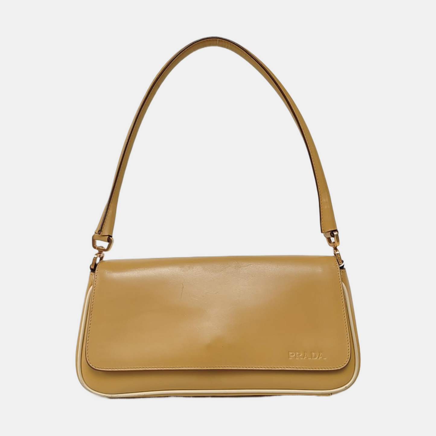 PRADA Ginger Yellow Leather Single Shoulder Tote Bag Golden hardware-(SKU)-957438126
