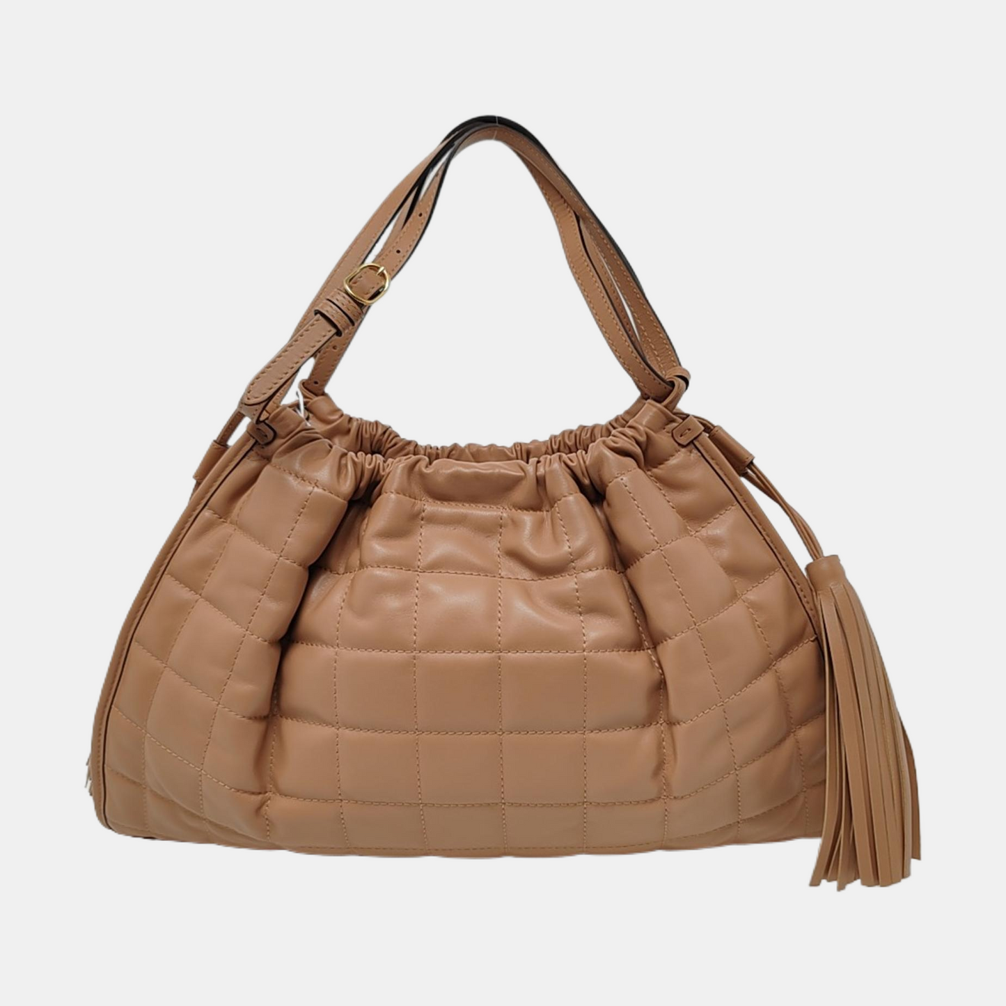 GUCCI Deco Medium Camel Leather Quilted Single Shoulder Bag with Gold Hardware 3 Removable Straps-(SKU)-957612728