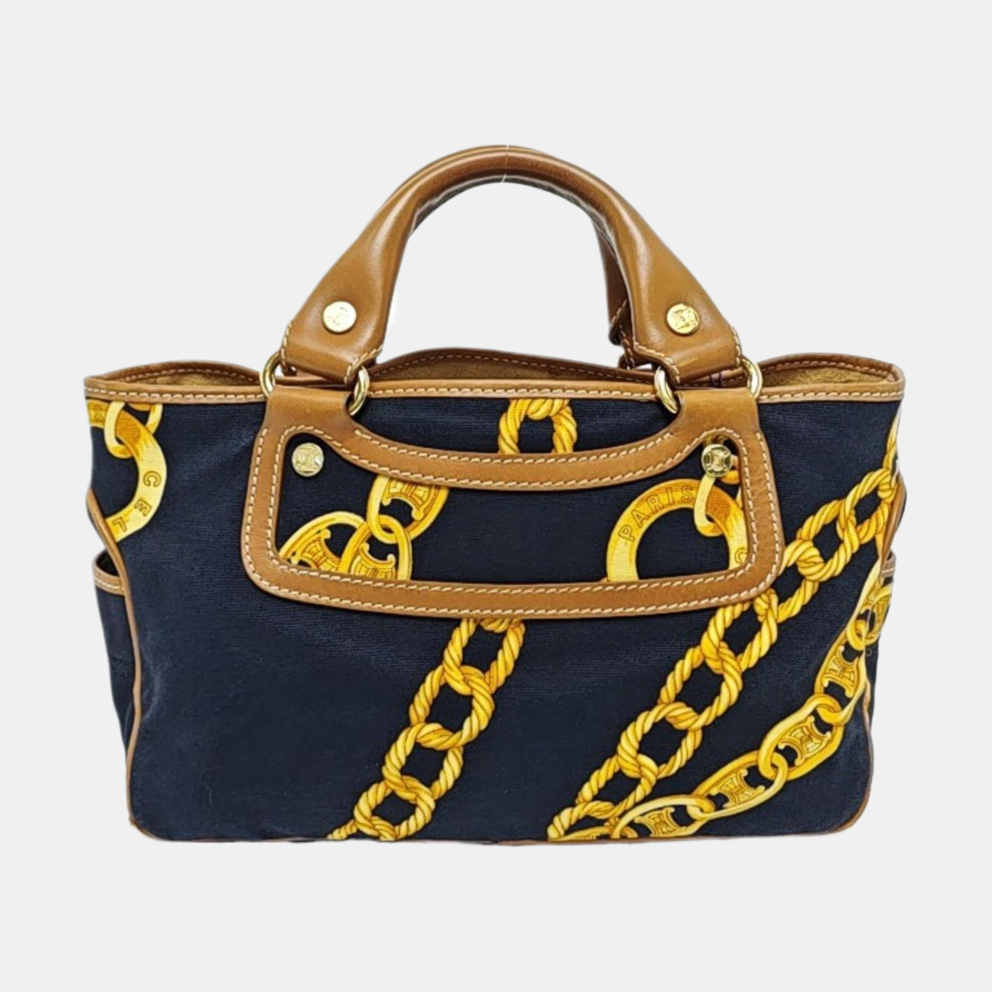 CELINE BOOGIE Black Canvas Tote Bag Golden hardware-(SKU)-957315028