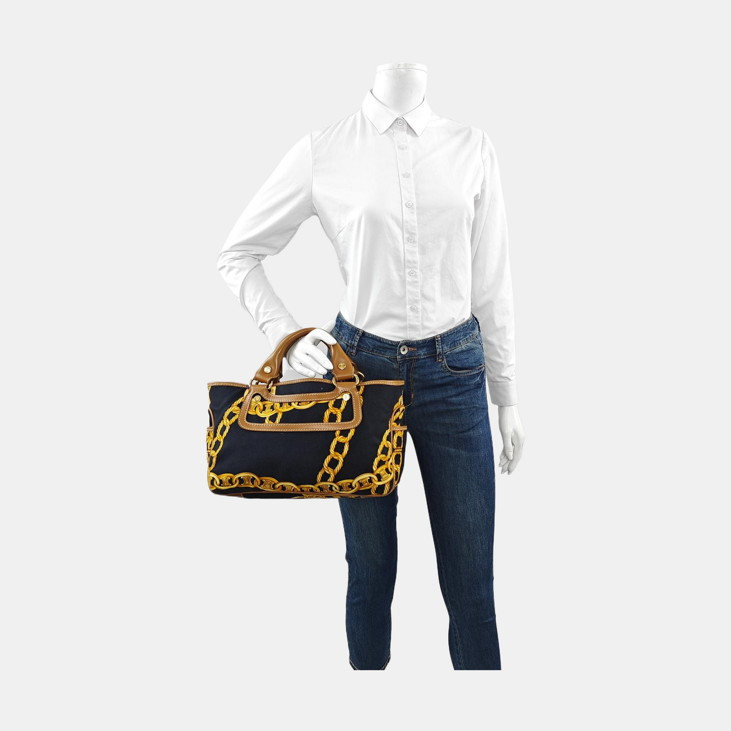 CELINE BOOGIE Black Canvas Tote Bag Golden hardware-(SKU)-957315028
