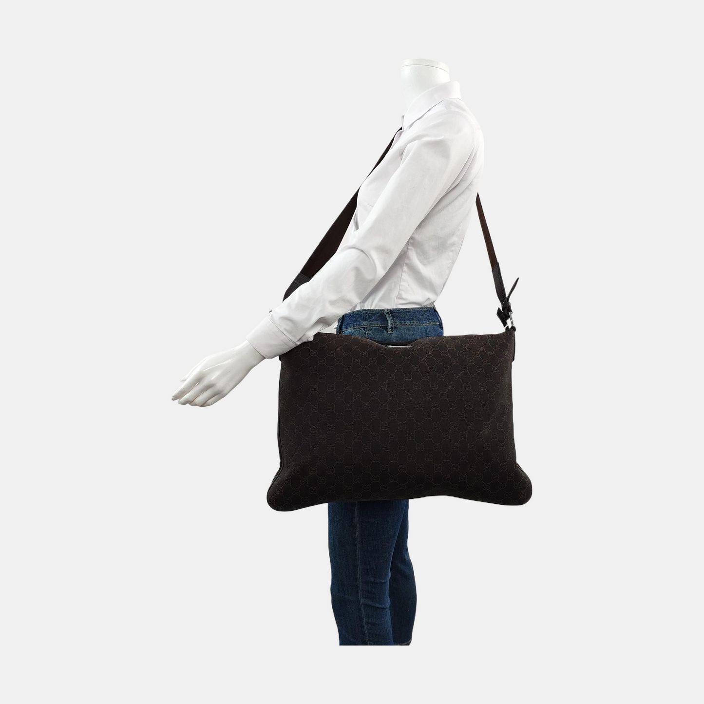 GUCCI Dark Brown Canvas Vintage Shoulder and Crossbody Bag Silver Hardware-(SKU)-957590302