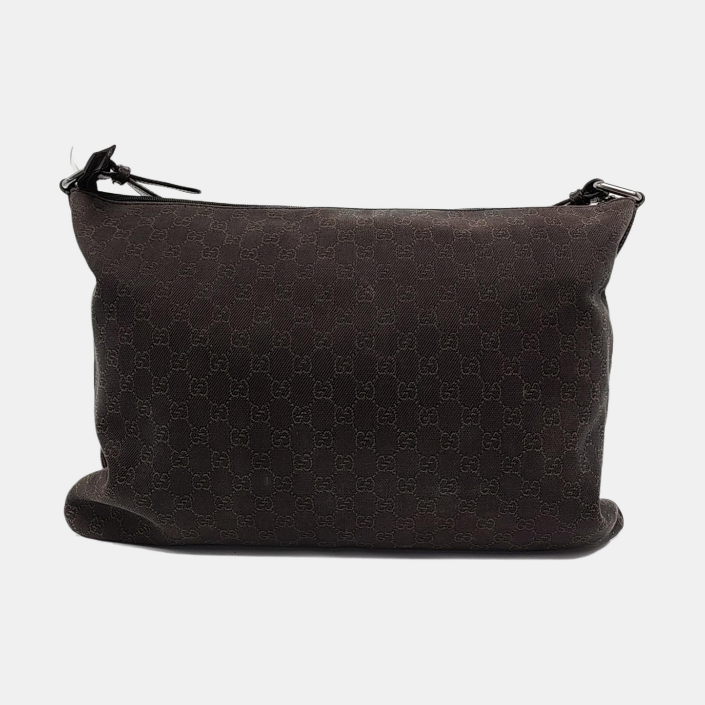 GUCCI Dark Brown Canvas Vintage Shoulder and Crossbody Bag Silver Hardware-(SKU)-957590302
