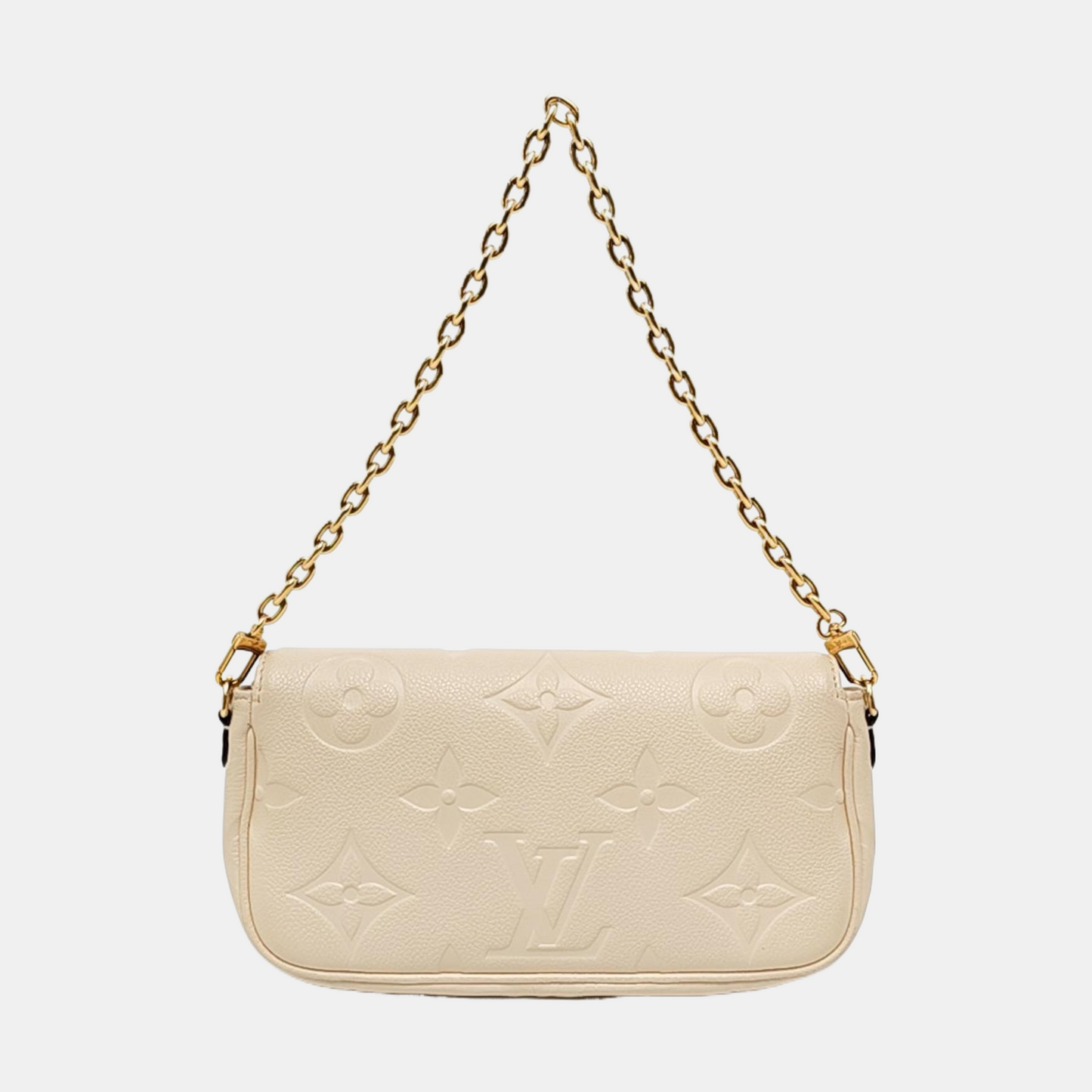 LOUIS VUITTON IVY Beige Leather Monogram Embossed Shoulder Bag Handbag Golden Hardware 2 Removable Straps-(SKU)-957574255