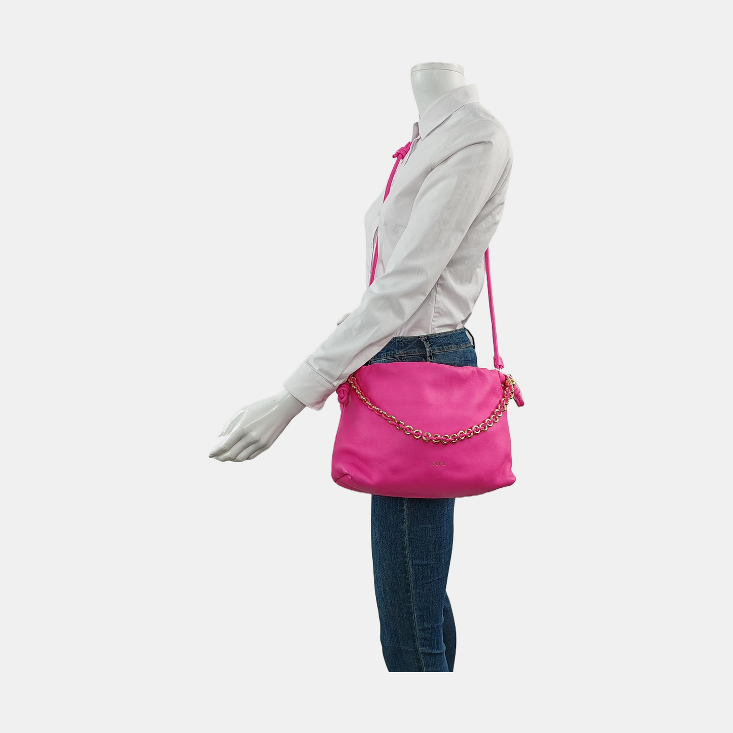 LOEWE Flamenco Pink Lamb Leather Crossbody Shoulder Bag Tote Bag Silver Hardware 2 Removable Straps-(SKU)-957690225