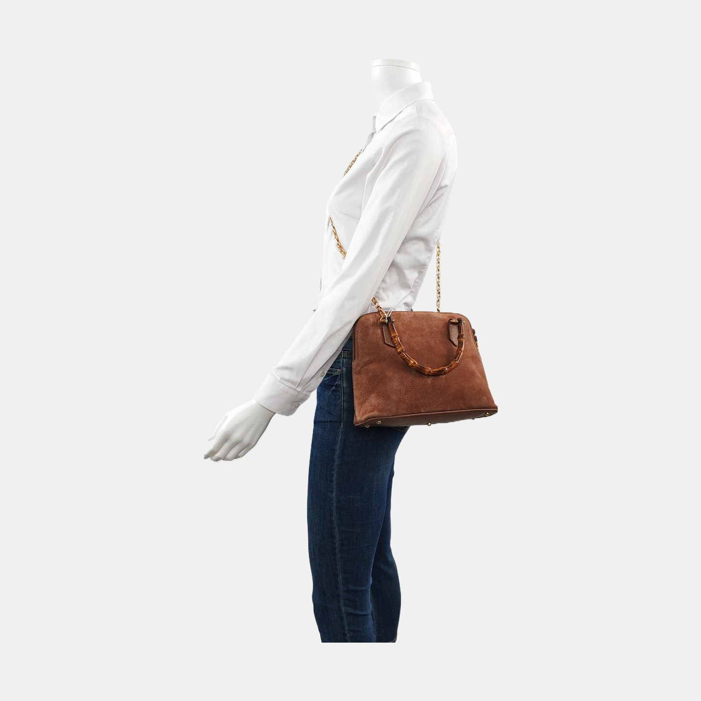 GUCCI Bamboo 1947 Dark Brown Cowhide Bamboo Handle Bamboo Handle Bag Single Shoulder Bag Golden hardware-(SKU)-941637943