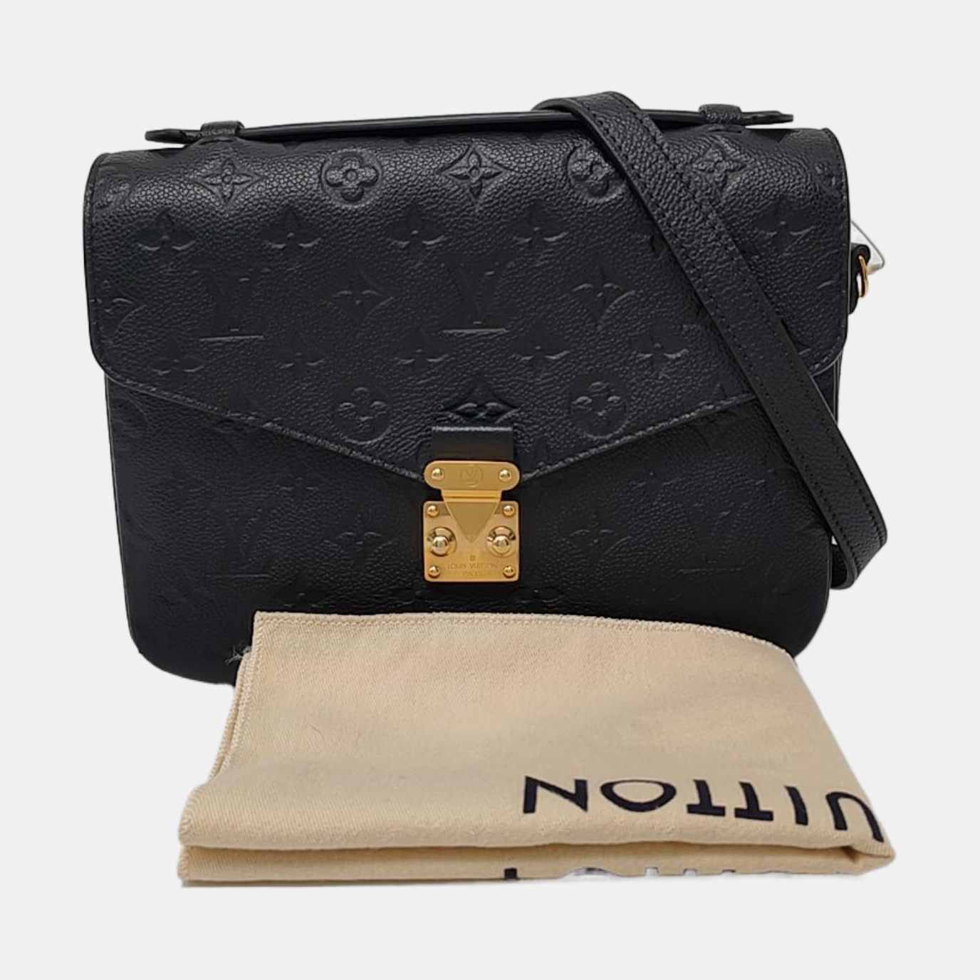 LOUIS VUITTON MÉTIS Medium Black Leather Monogram Vernis Messenger Bag with Shoulder Strap and Handle, Gold Hardware, Detachable Strap-(SKU)-957679450