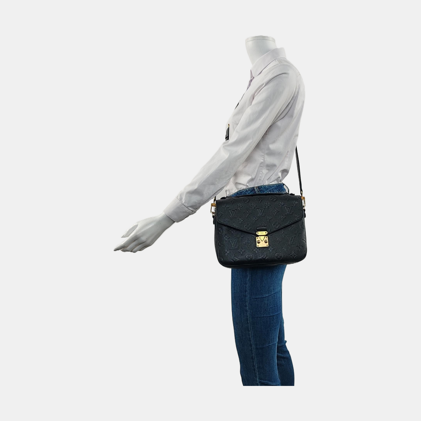 LOUIS VUITTON MÉTIS Medium Black Leather Monogram Vernis Messenger Bag with Shoulder Strap and Handle, Gold Hardware, Detachable Strap-(SKU)-957679450