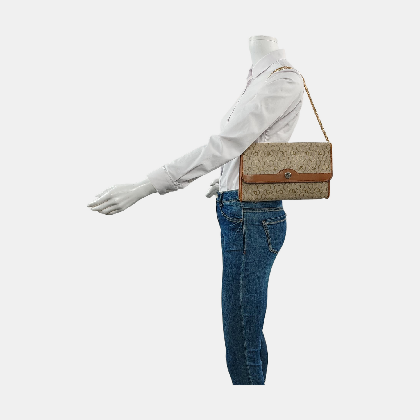 DIOR Khaki Coated Canvas Monogram Printed Shoulder Bag Golden hardware-(SKU)-957692854
