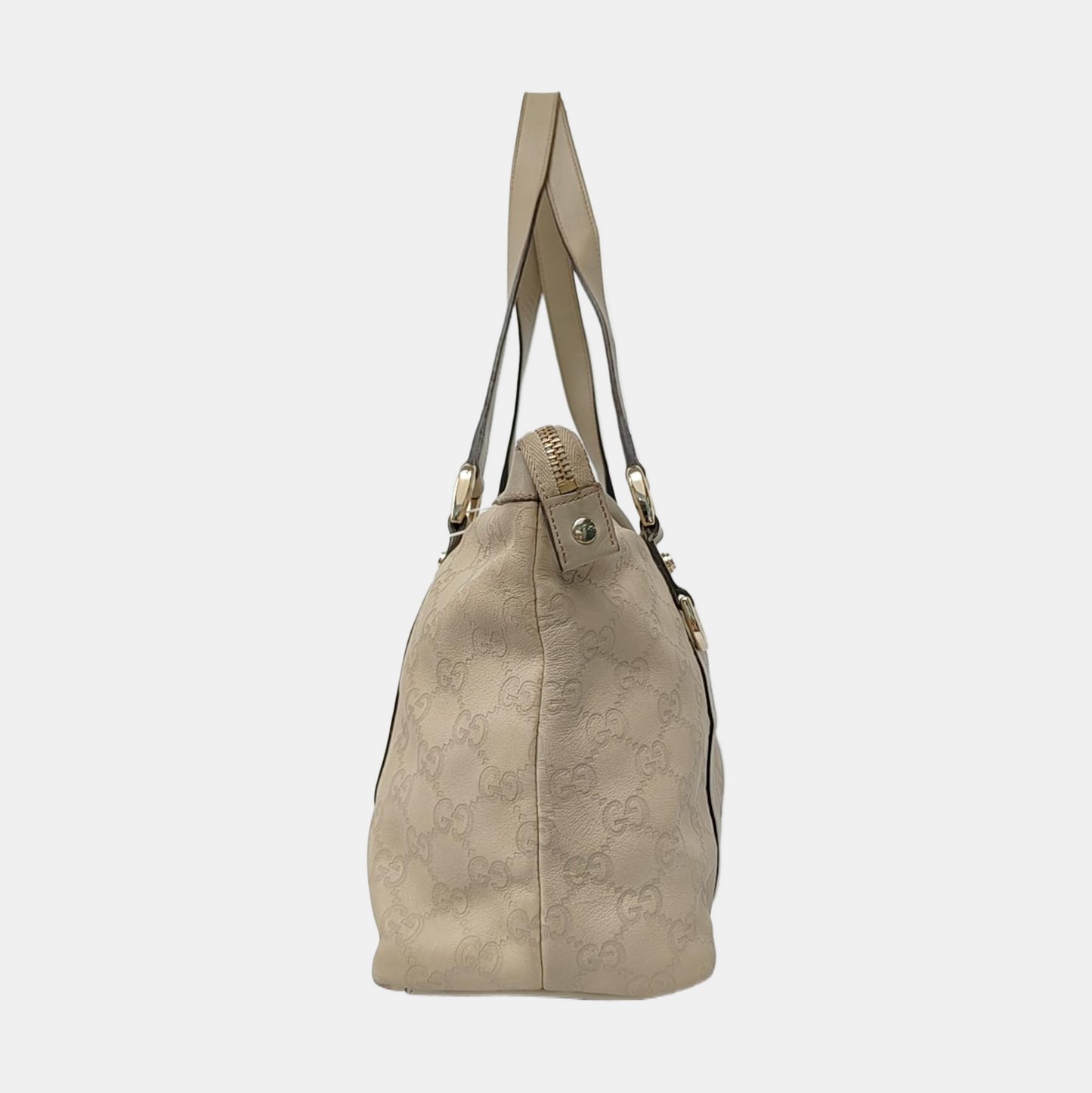 GUCCI Abbey White cowhide 老花压纹 (monogram embossed) shoulder bag/handbag Golden hardware-(SKU)-957784065
