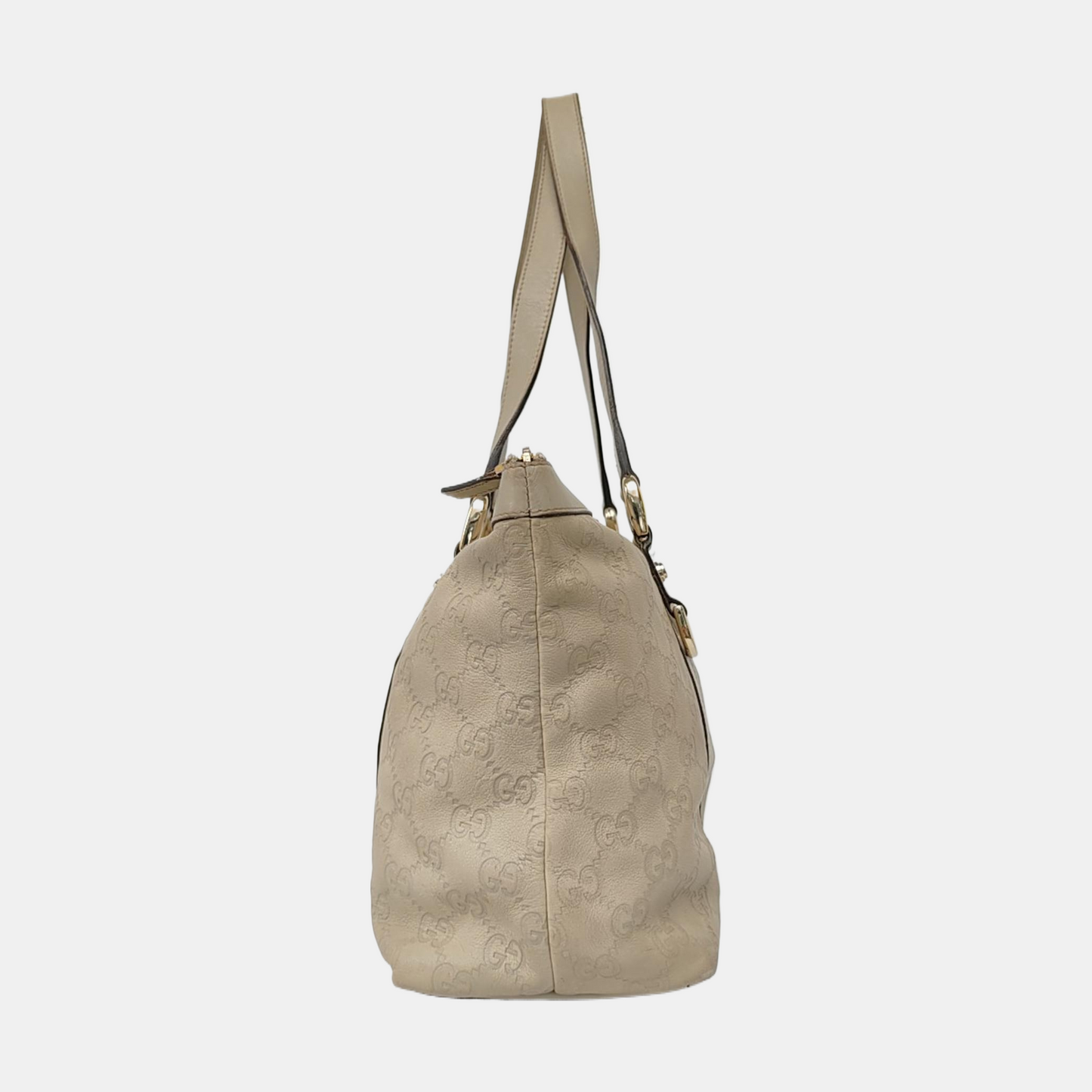 GUCCI Abbey White cowhide 老花压纹 (monogram embossed) shoulder bag/handbag Golden hardware-(SKU)-957784065