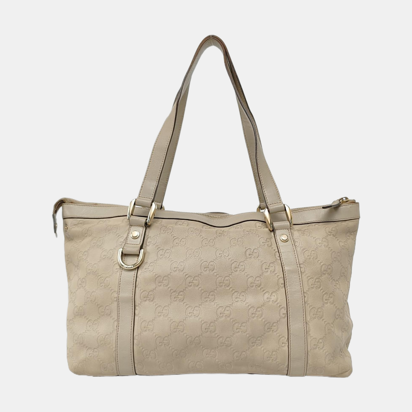 GUCCI Abbey White cowhide 老花压纹 (monogram embossed) shoulder bag/handbag Golden hardware-(SKU)-957784065