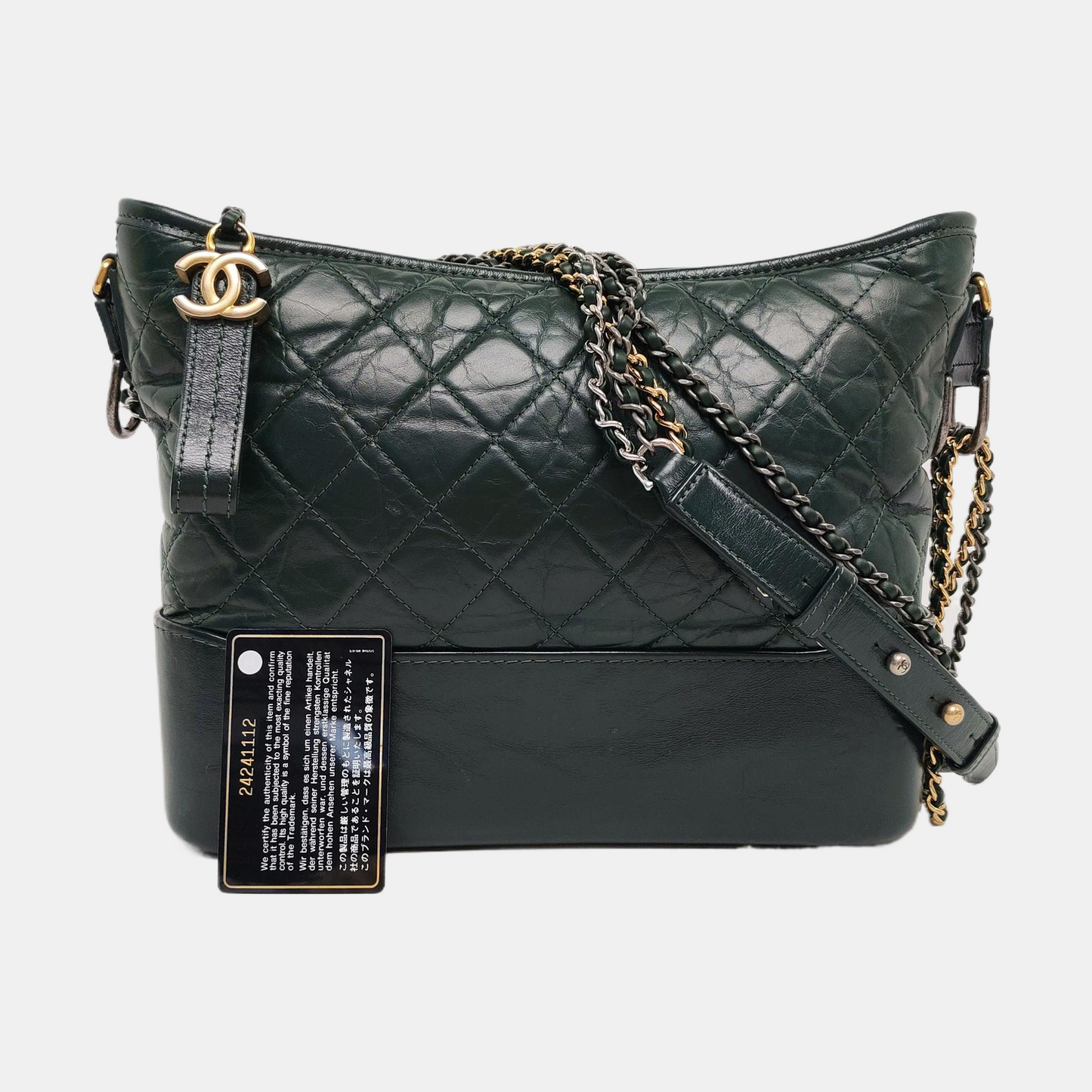 CHANEL GABRIELLE Medium Green Calfskin Quilted Pattern Gabby Bag Crossbody Shoulder Bag Sling Bag Gold Silver Ruthenium Hardware 24 Clasp Removable Strap-(SKU)-957831399