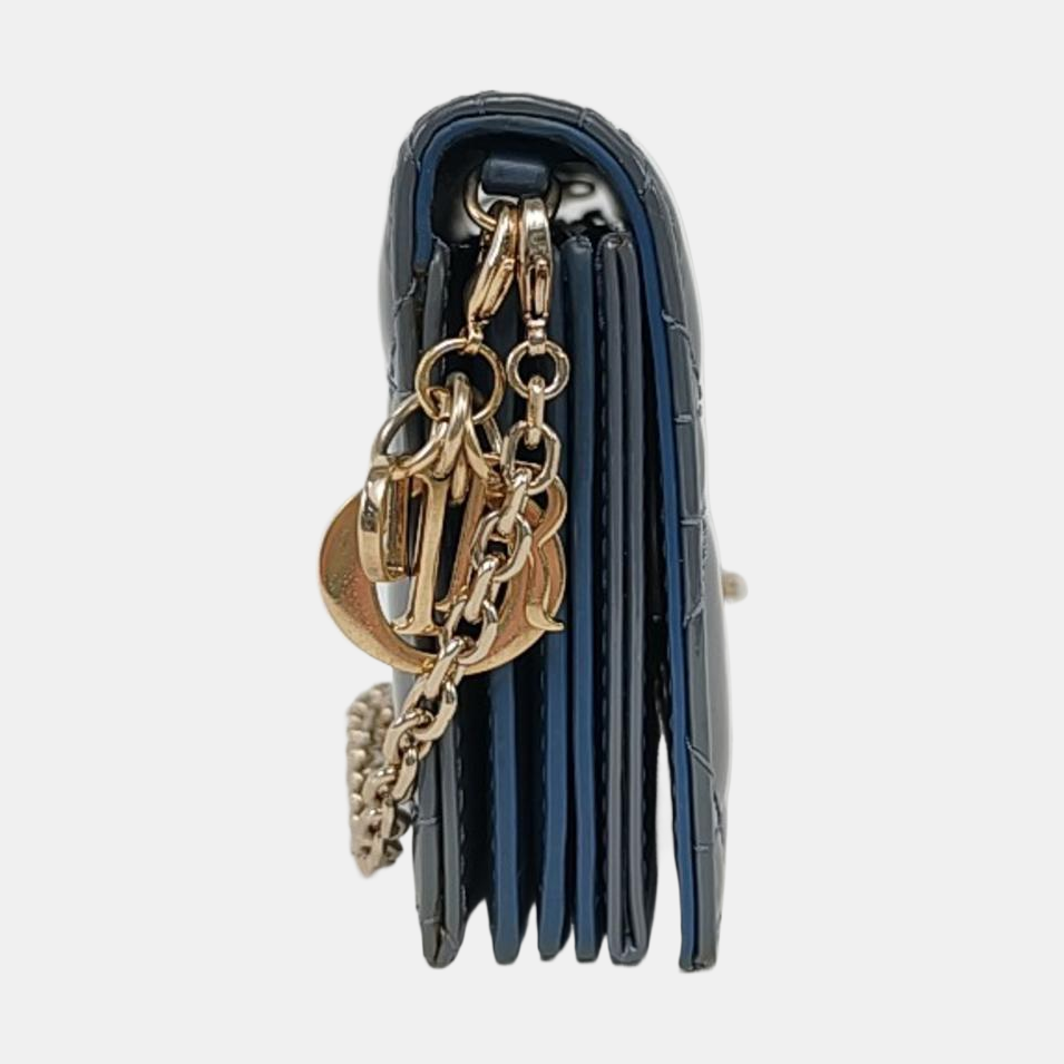 DIOR Lady Dior Blue patent leather cannage-quilted Lady Dior bag crossbody bag Golden hardware Removable shoulder strap-(SKU)-957695100