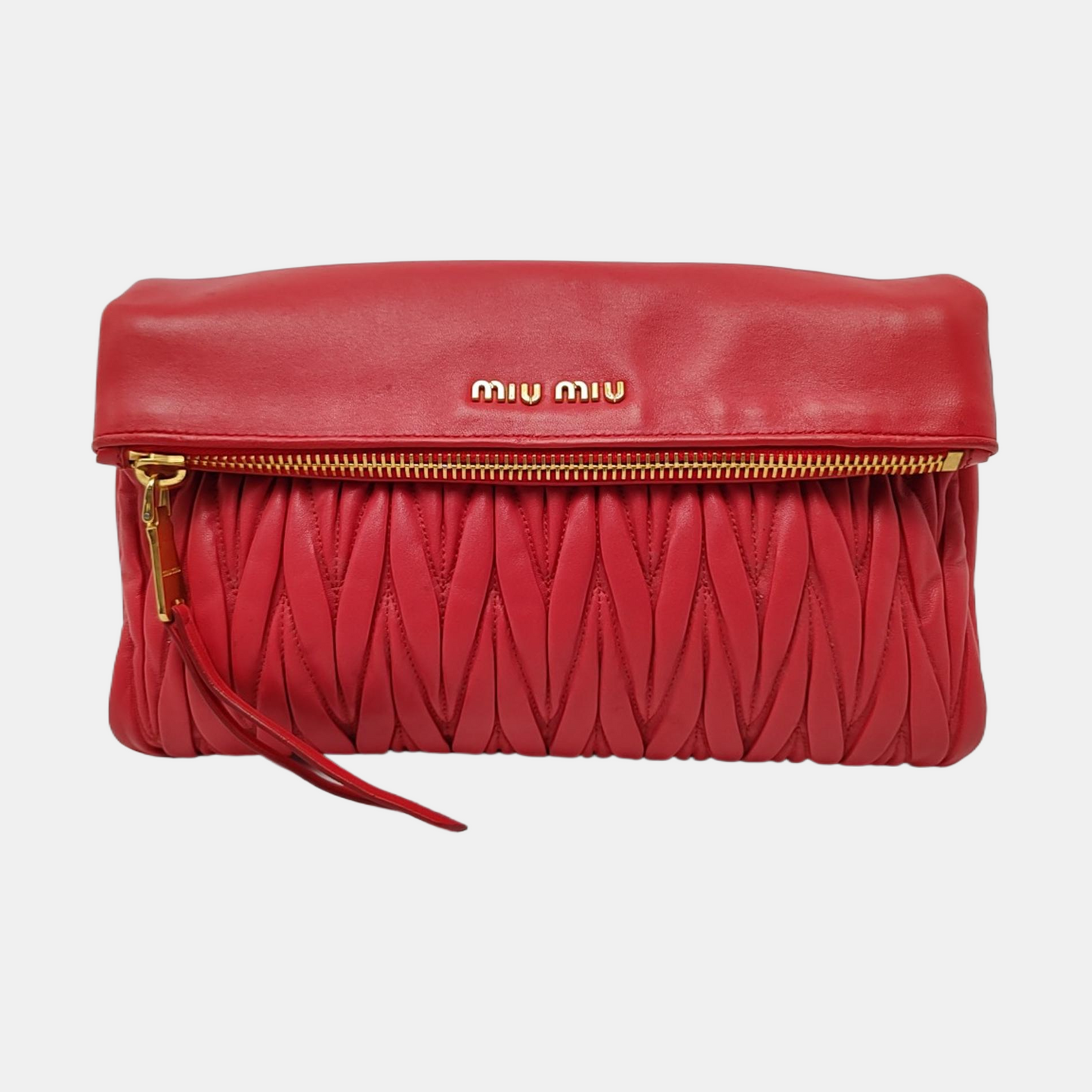 Miu Miu Red Sheepskin Quilted Clutch Bag Handbag Single Shoulder Bag Golden hardware-(SKU)-957691909